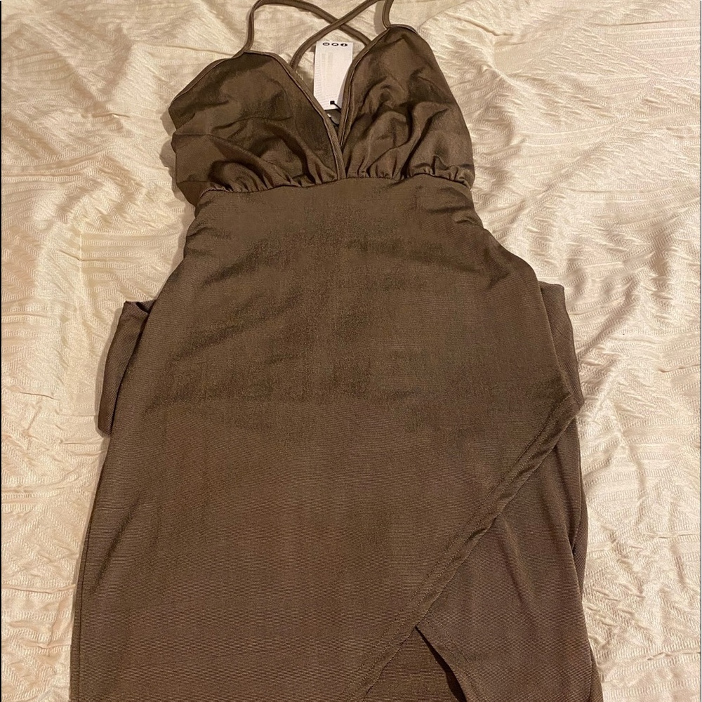 Brown Boohoo Mini Slit Dress